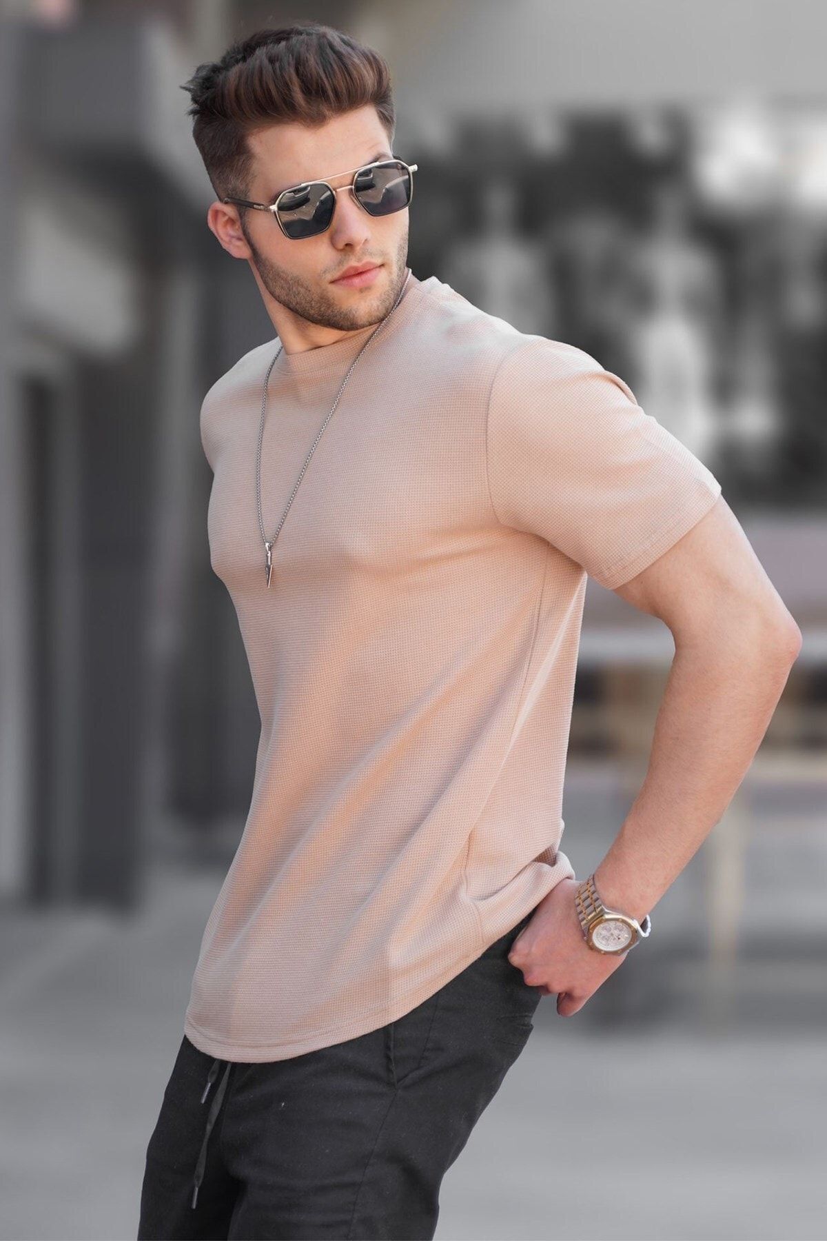 Madmext T-Shirt Braun Regular Fit