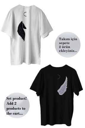 Özel Tasarım, Bisiklet Yaka, Pamuklu, Kısa Kollu, Arka Tasarım T-shirt:''angel And Demon Wings'' T49
