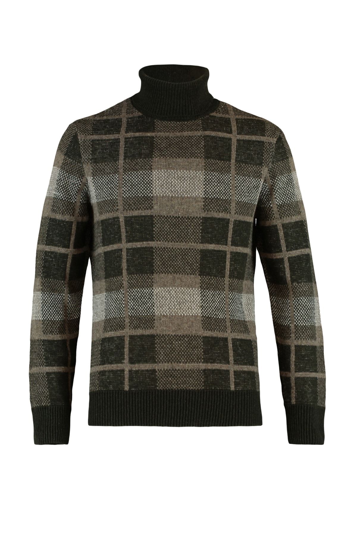 Trendyol Collection-Karierter Strickpullover mit Rollkragen – Khaki, normale Passform TMNAW22KZ0307 7