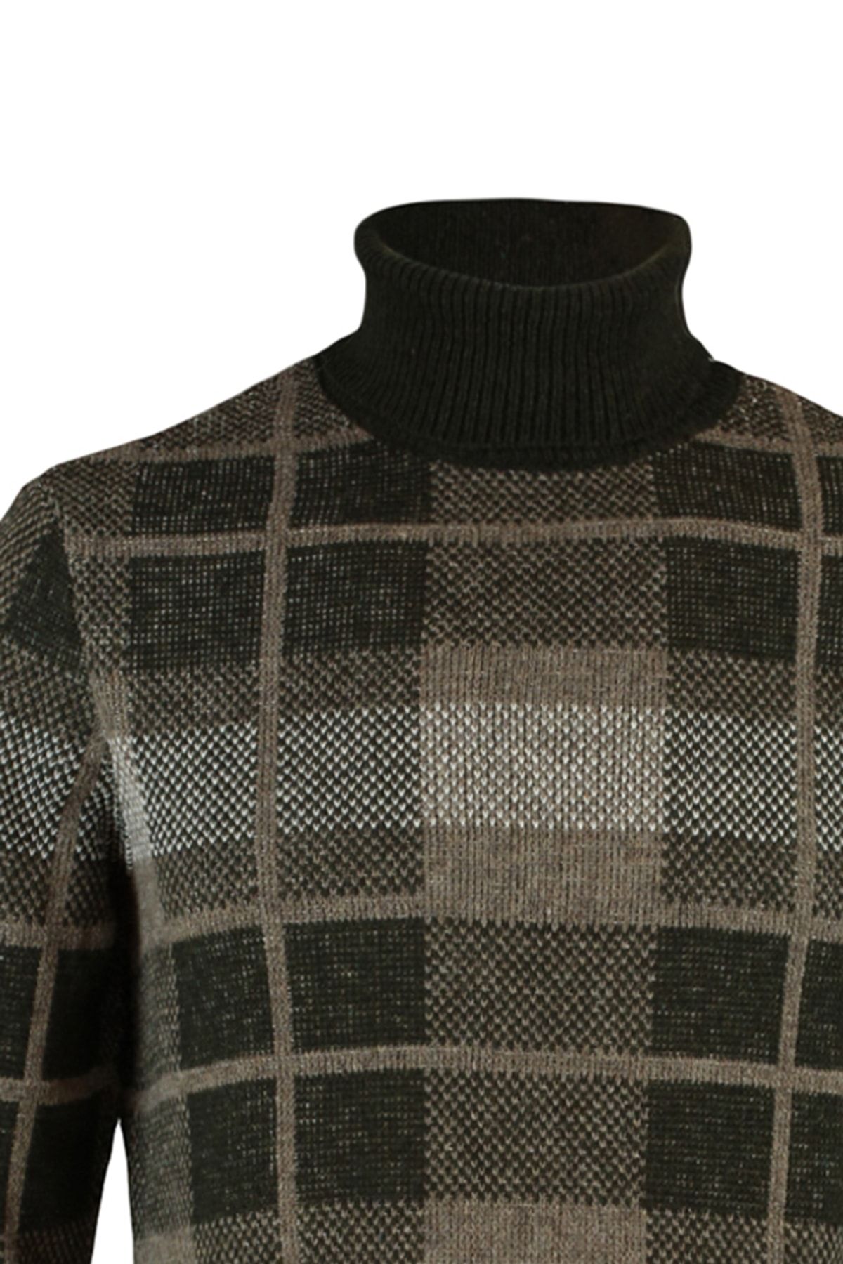 Trendyol Collection-Karierter Strickpullover mit Rollkragen – Khaki, normale Passform TMNAW22KZ0307 8
