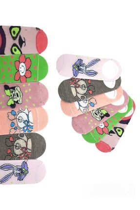 6 Çift Kadın Sevimli Pamuklu Karakter Desenli Görünmez Babet Çoraplar Seti 36-40 Numara Bt-0538 2022BAS0000181