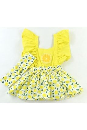 Etekli Bandanalı Kız Bebek Elbise - Limon Desenli Kız Bebek Elbisesi TYC00460346713