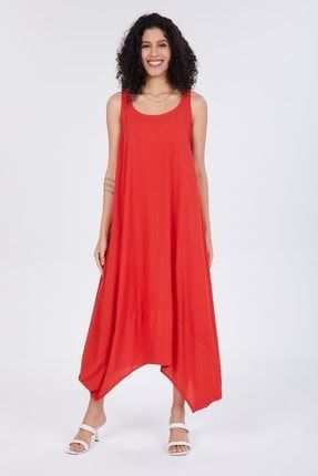 Kadın Kırmızı Sıfır Kol Salaş Balon Elbise LUI68200