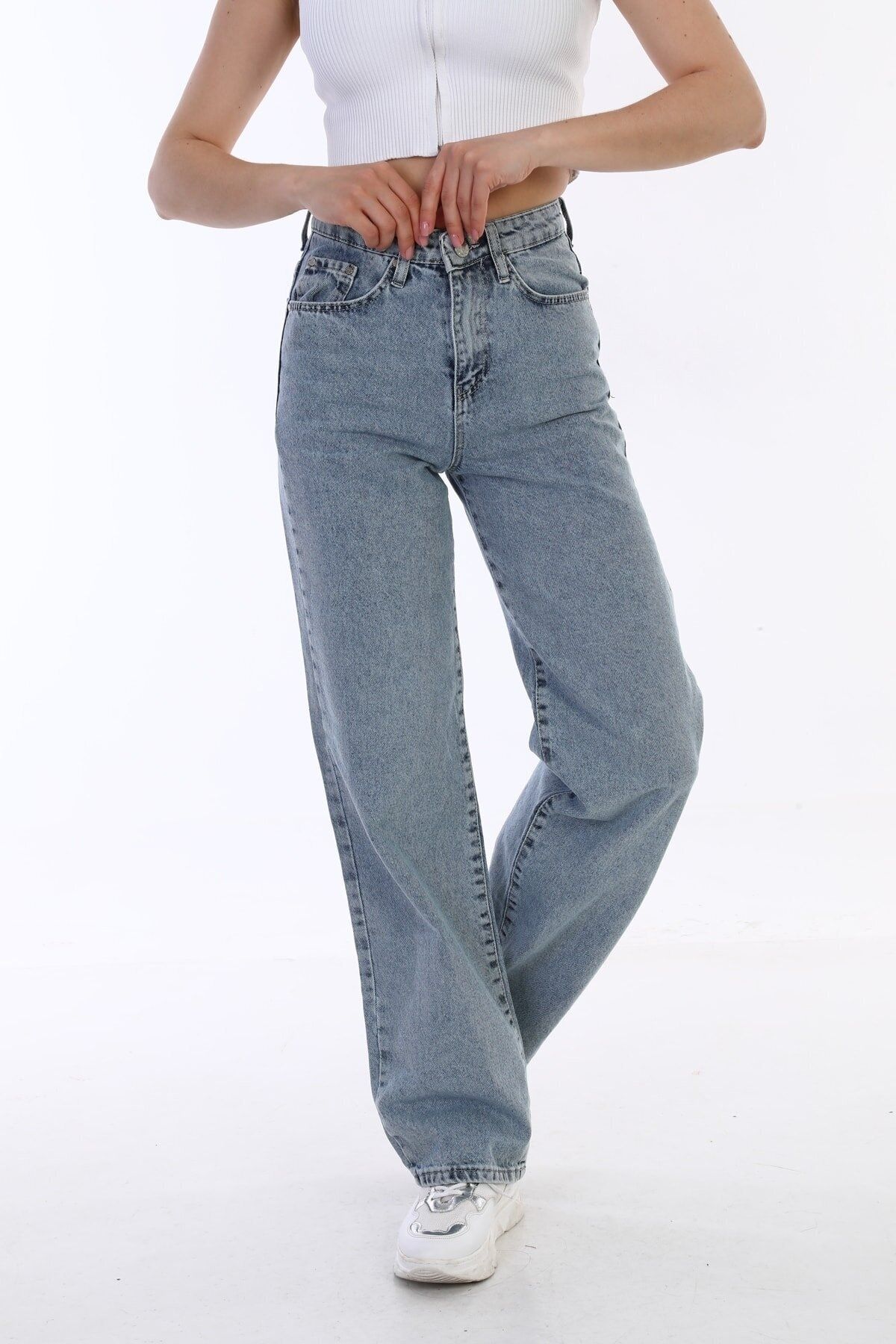 Ramrod-Lycra 90's Women's Blue Super High Waist Loose Leg Denim Jeans Palazzo Pants 3