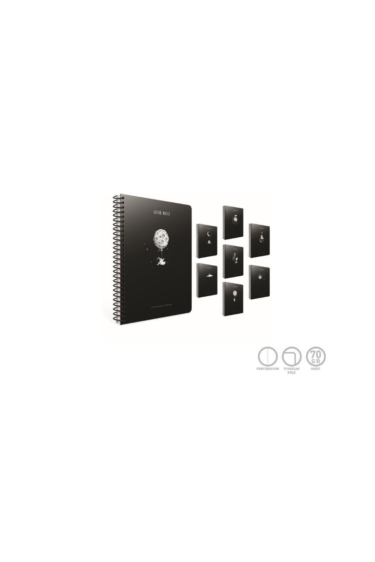 Gıpta-Astro Notes Spiral Cardboard Cover Notebook A4 60 Sheets Checkered (Pack of 4) 6084 1