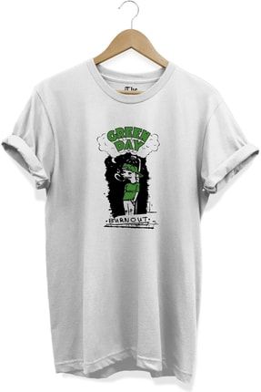Beyaz Unisex Green Day Baskılı Kısa Kollu T-shirt TB0BT035