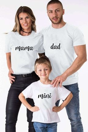 Mama Dad Mini Anne Baba Çocuk Baskılı Aile Kombin Beyaz Tişört AILE-TSRTLR2-11