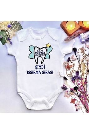 Unisex Bebek Dişim Çıktı Baskılı %100 Pamuklu Çıtçıtlı Body Zıbın irembabymys0093