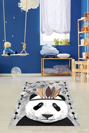 Panda Desenli Dijital Baskılı Kaymaz Taban Çocuk Odası Halısı BFOMX6