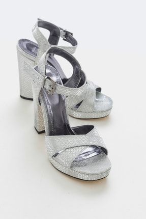 Jade Gümüş Baskı Kadın Topuklu Ayakkabı 1-08K01