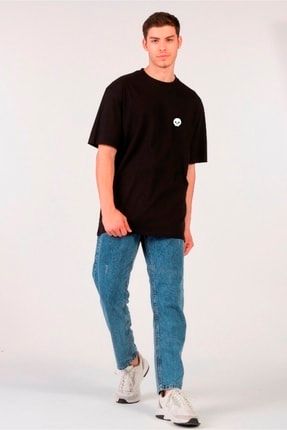 Unisex (erkek -kadın) Oversize T-shirt Black (siyah) Sevimli Kuru Kafa 27112016
