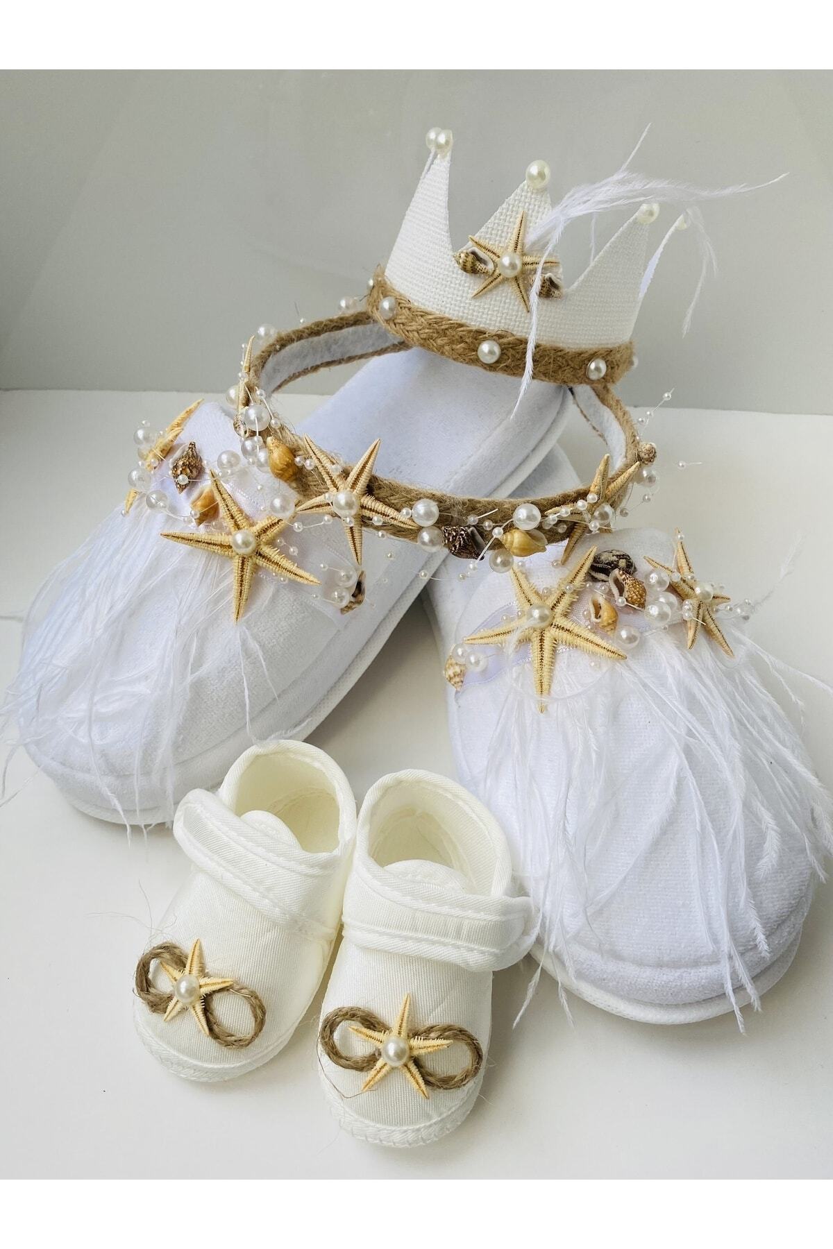 Hüner aksesuar-Starfish Baby Shoes Slippers-Crown Set 3