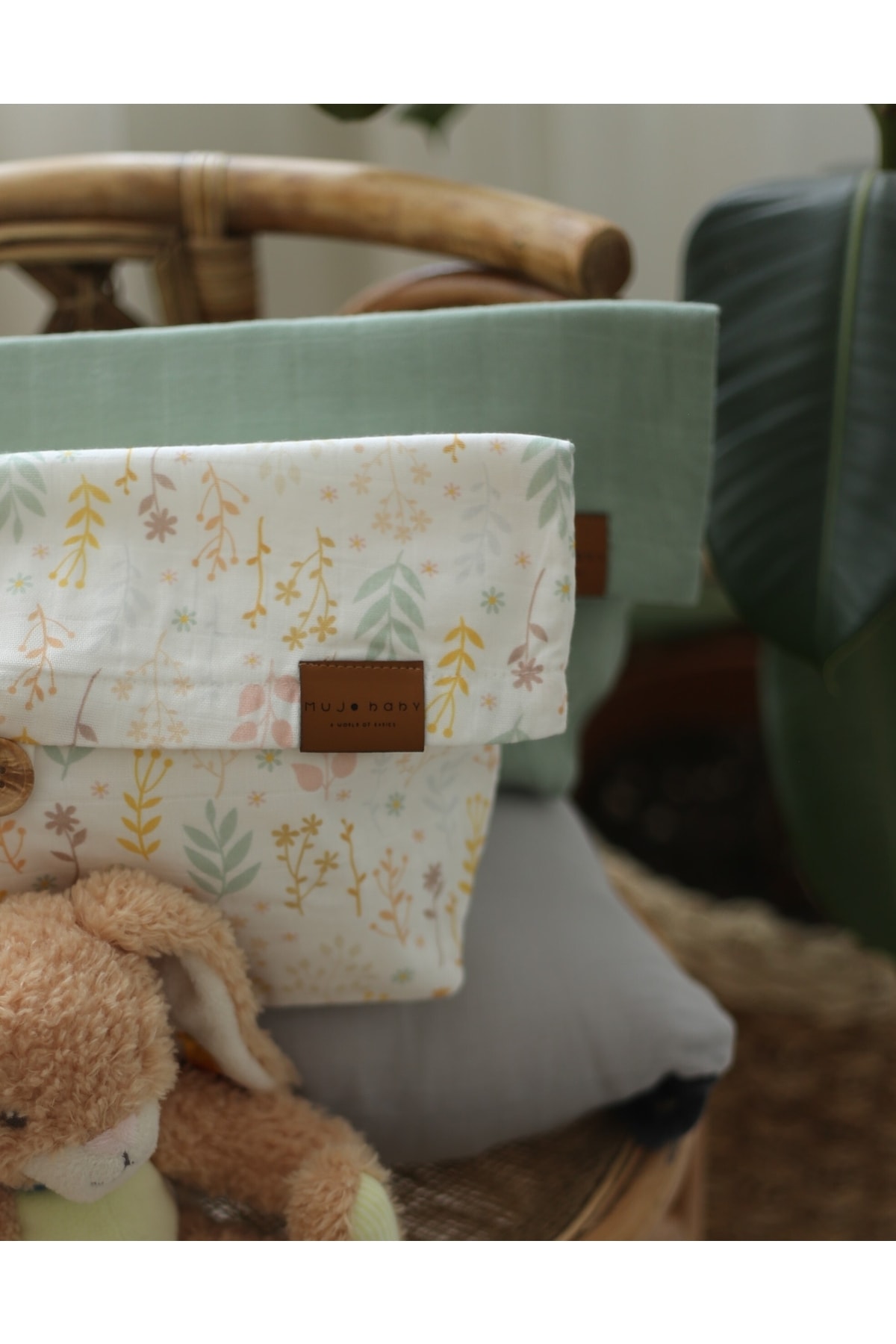 Mujo Baby&Kids Bebek Bakım Çantası Seti (2 Adet) - Çift Katlı %50 Bambu %50 Pamuk Müslin - Floral Koleksiyonu