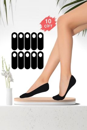 10 Çift Kadın Siyah Görünmez Babet Çorap SPA-CRP-075