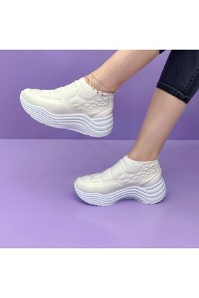 Beyaz - Viviana Streç Spor Kadın Ayakkabı Soft Sole Taban Teknolojisi 5 Cm PRA-6096511-224047