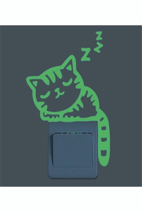 Karanlıkta Parlayan Kedi Sticker Lamba Düğmesi 4 Lü Sticker KRPLYN-SD-17