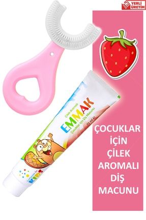 Çilek Aromalı Diş Macunu 75ml + Lyra Professional U Şeklinde Çocuk Diş Fırçası Pembe EM05