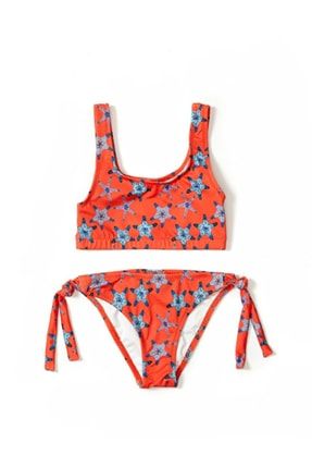 - Royal Sporty - Kırmızı Deniz Yıldızı Desenli Halter Kız Cocuk Bikini Takım ROYAL KIZ SPORTY