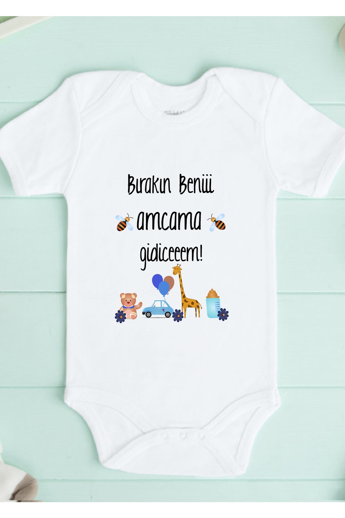  بادی کودک با طرح نوشته شده «من را به عمویم بسپار»