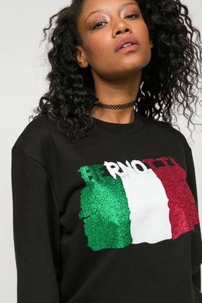 Sıfır Yaka Sweatshirt Siyah Italy Baskılı Kadın brnswtkd
