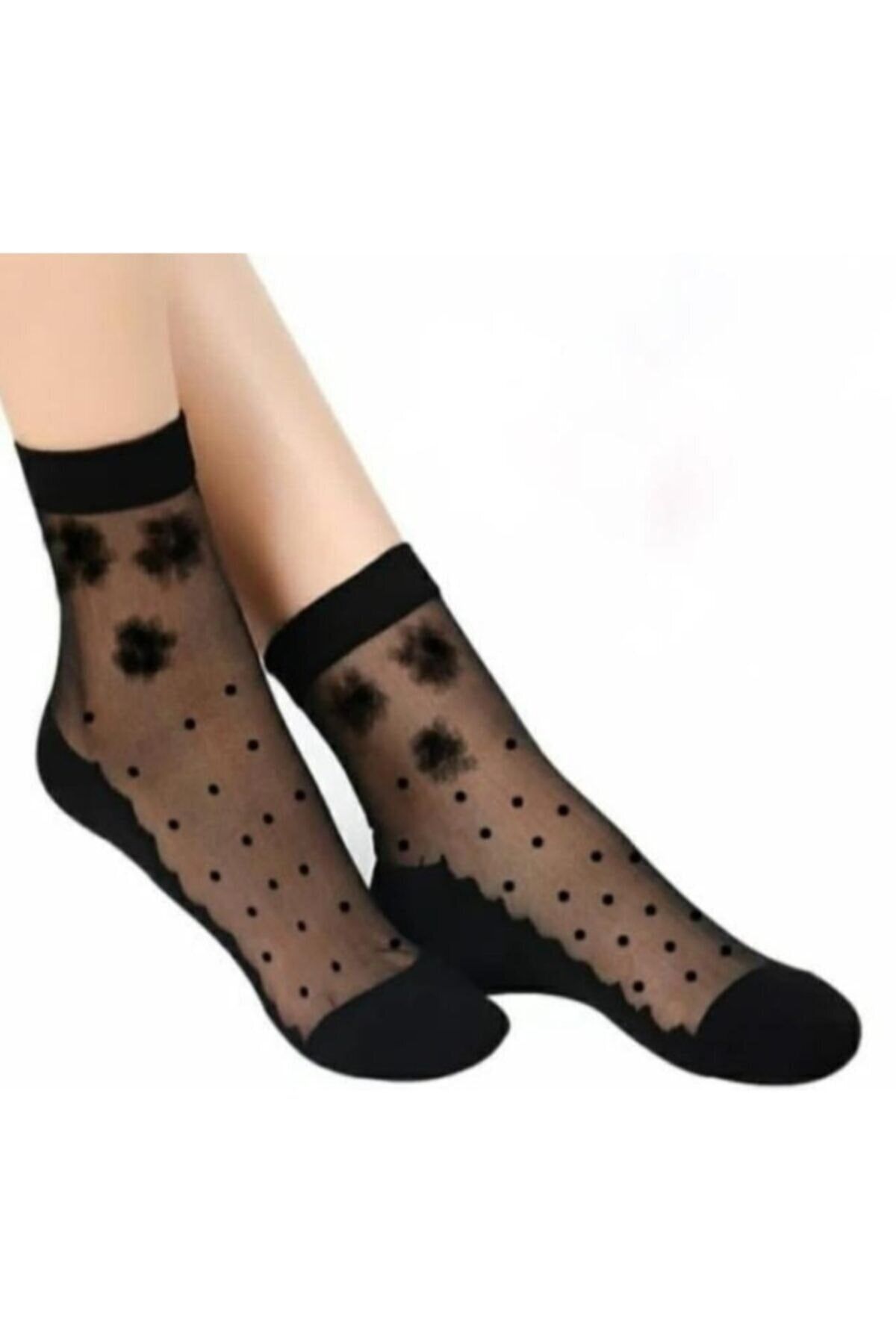 Meguca Socks-Női mintás fekete tüll zokni 6 db 3
