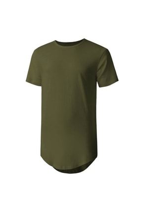 %100 Pamuk Uzun Damla Kesim Tshirt Pamuk Silim Fit Yeşil Renk VRZTH1