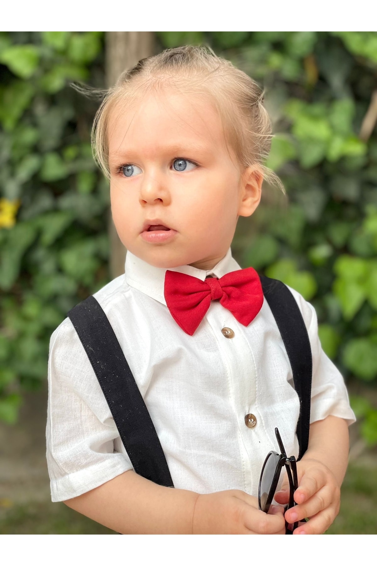 Black Salopet with Red Bow Tie