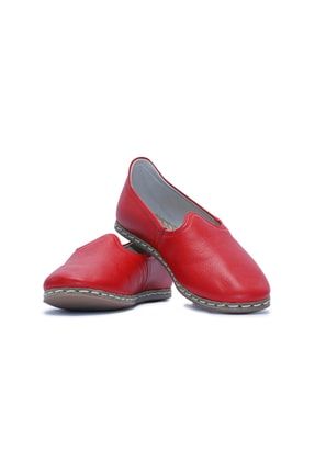 Hypatıa Kırmızı Cilt Hakiki Deri Kadın Yemeni Topuksuz Ayakkabı Babet HTP01