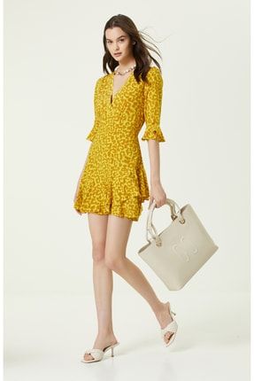 Sarı Mini Ipek Elbise 1082899