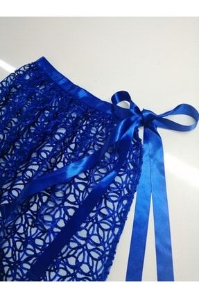 Mavi Tül Etek Pareo Kimono Yandan Bağlamalı Kurdele Detaylı 131211