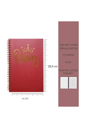 14*20 Kraliçe Kırmızı Altın Yaldızlı Özel Tasarım Çizgili Noktalı Yarı Sert Kapak Notebook 107001