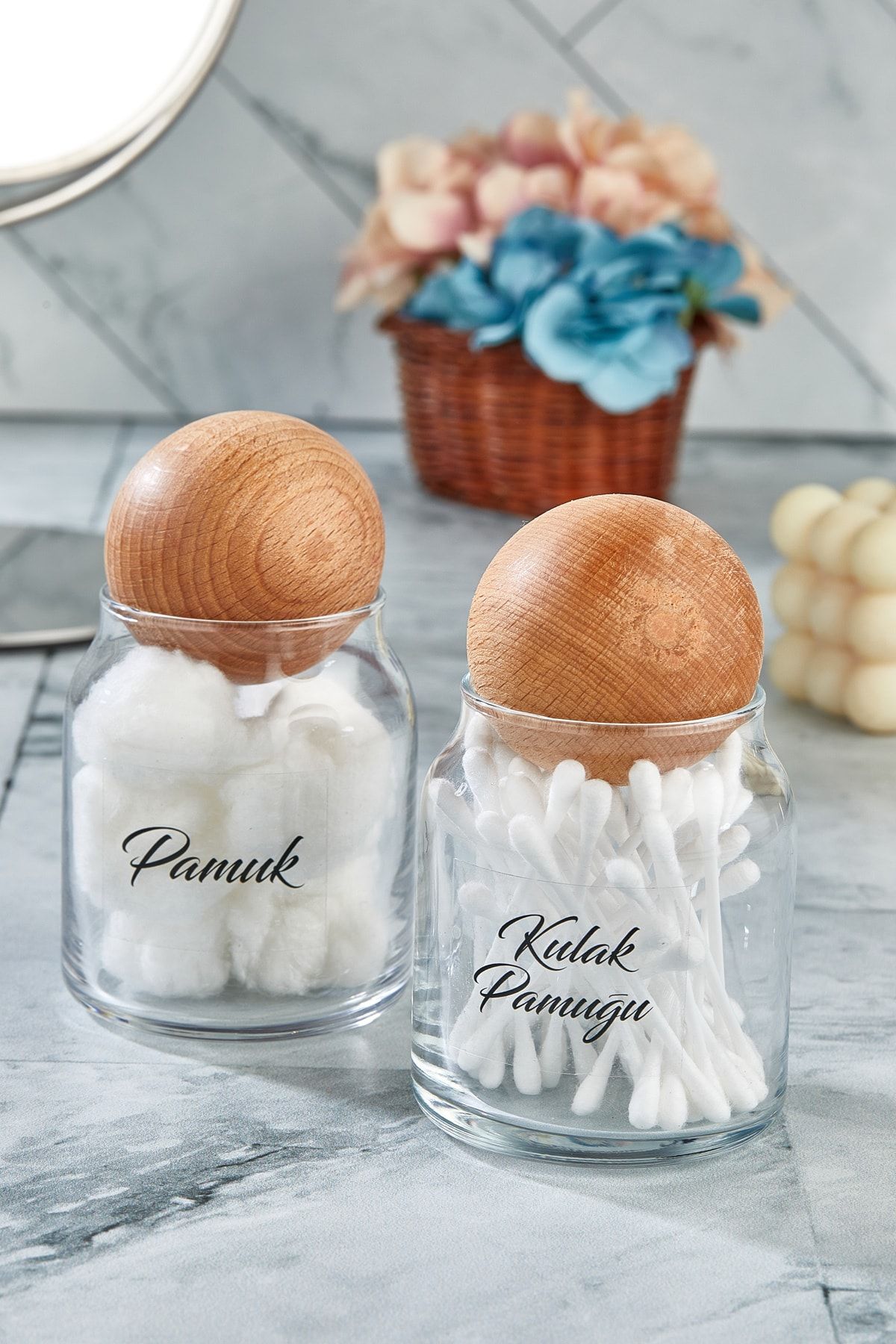 FBZhome-2-Piece Glass Ball Covered Ear Cotton & Cotton 300 ml 2