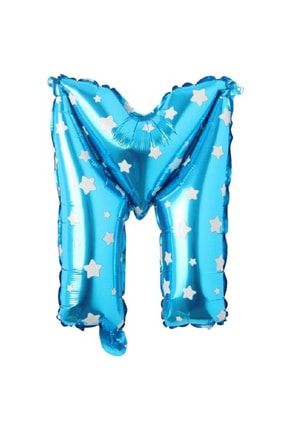 M Harfi 16 Inç Mavi Yıldızlı Renk Folyo Balon 36 Cm Bln-100192