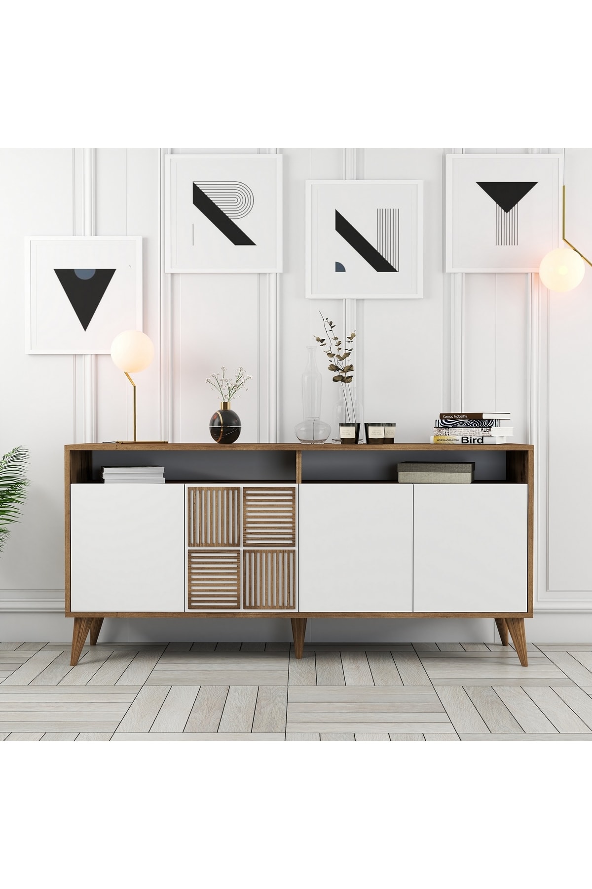 Milan 160cm Console - Walnut / White