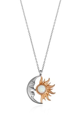 Opal Taşlı Ay Ve Güneş Kolye - 925 Ayar Gümüş Kolye AYGKLY-02