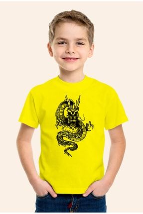 Ejderha Baskılı Sarı Çocuk T-shirt STC001663