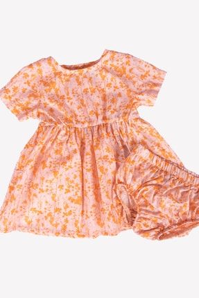 Kız Bebek Turuncu Floral Organik Kısa Kollu Elbise 3018624