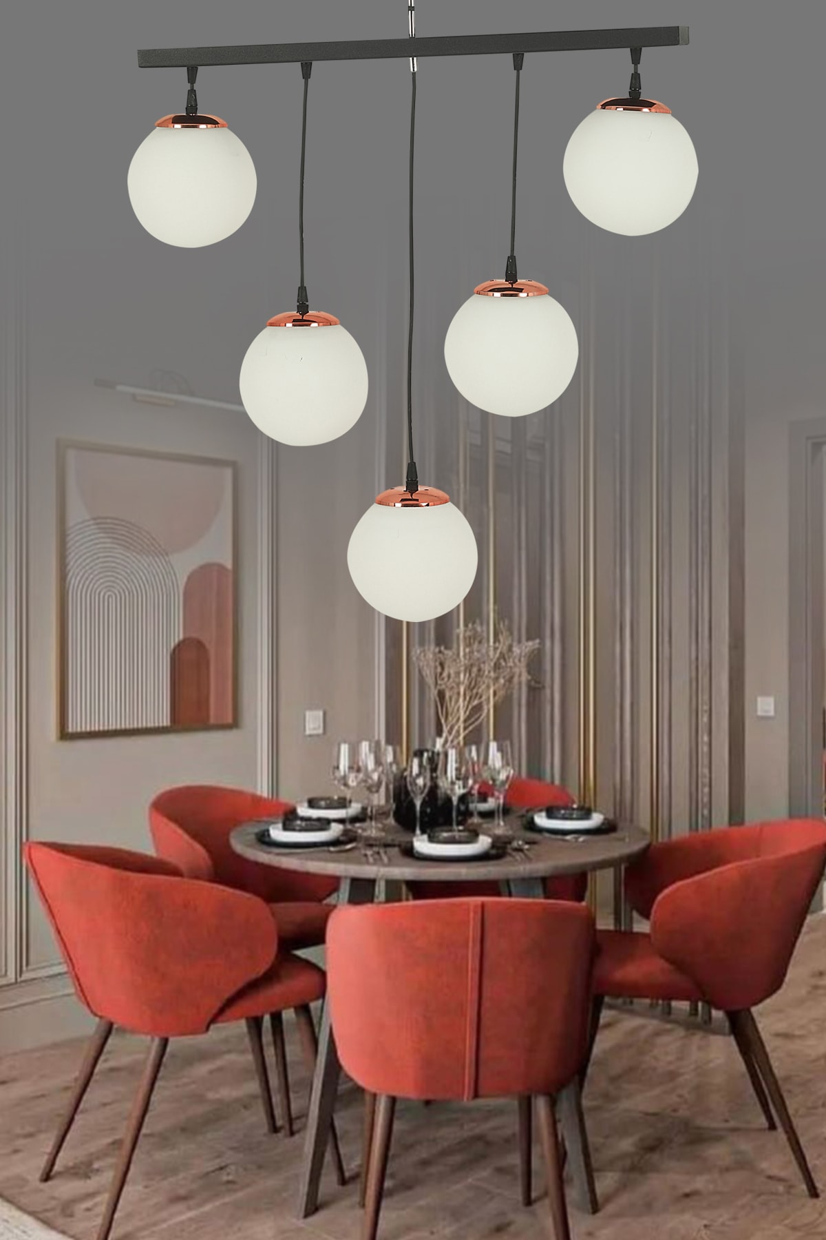 Modern Black 5-Pack Luxury Pendant with White Globe Glass
