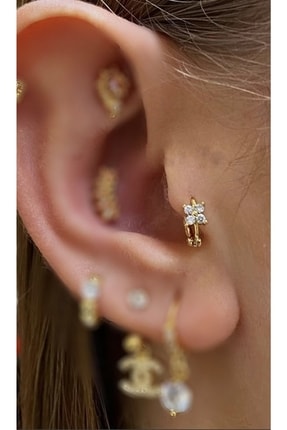 Arescollection Zirkon Taşlı 1 Adet Mini Halka Tragus Kıkırdak Piercing
