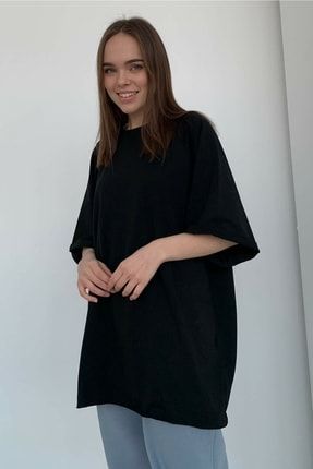 Siyah Oversize Basic Kadın Tişört SH083
