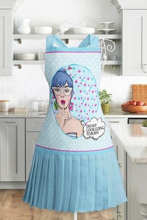 Popart Desenli Mutfak Önlüğü Özel Tasarım Fashion Girl Motifli Askılı Bulaşık Aşçı Leke Tutmaz Önlük Onluk-164