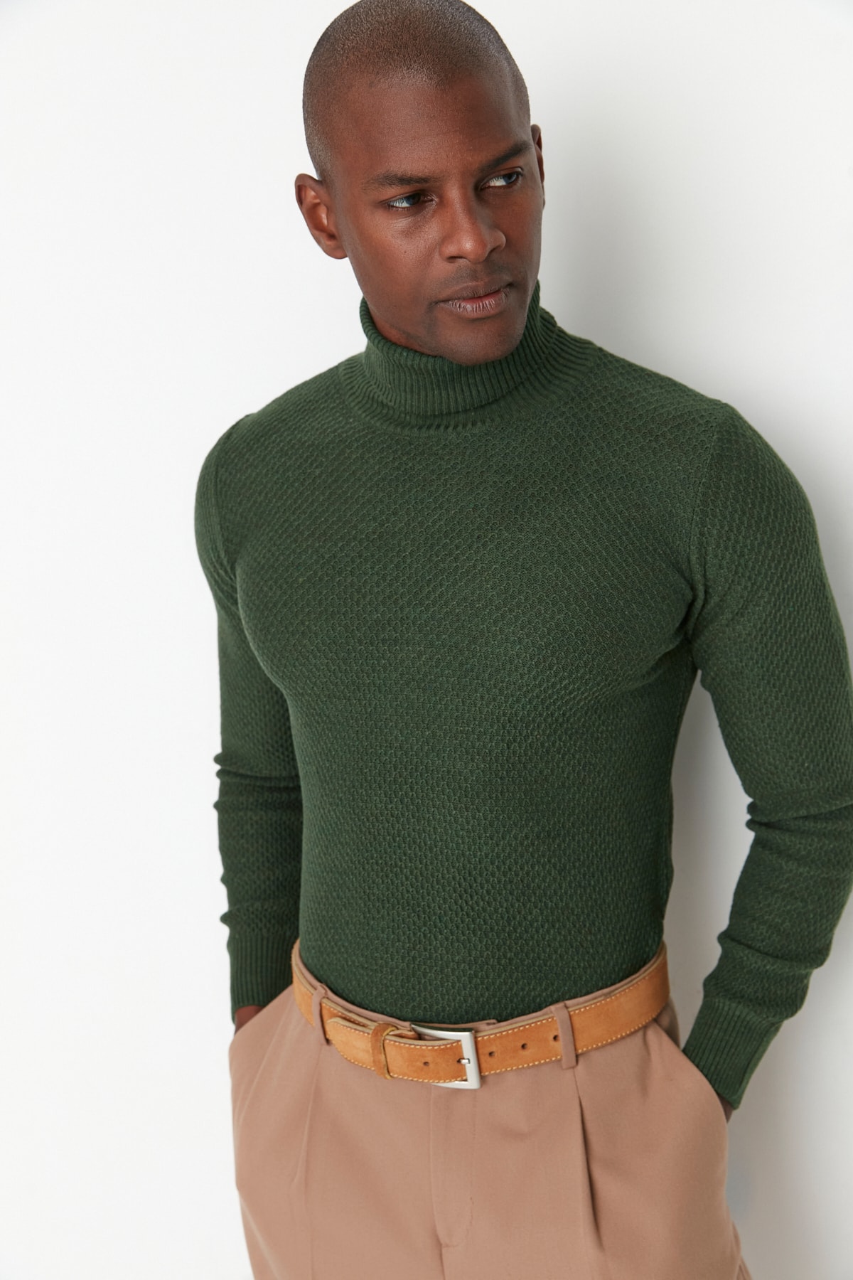 Trendyol Collection Pullover Khaki Slim Fit Fast ausverkauft