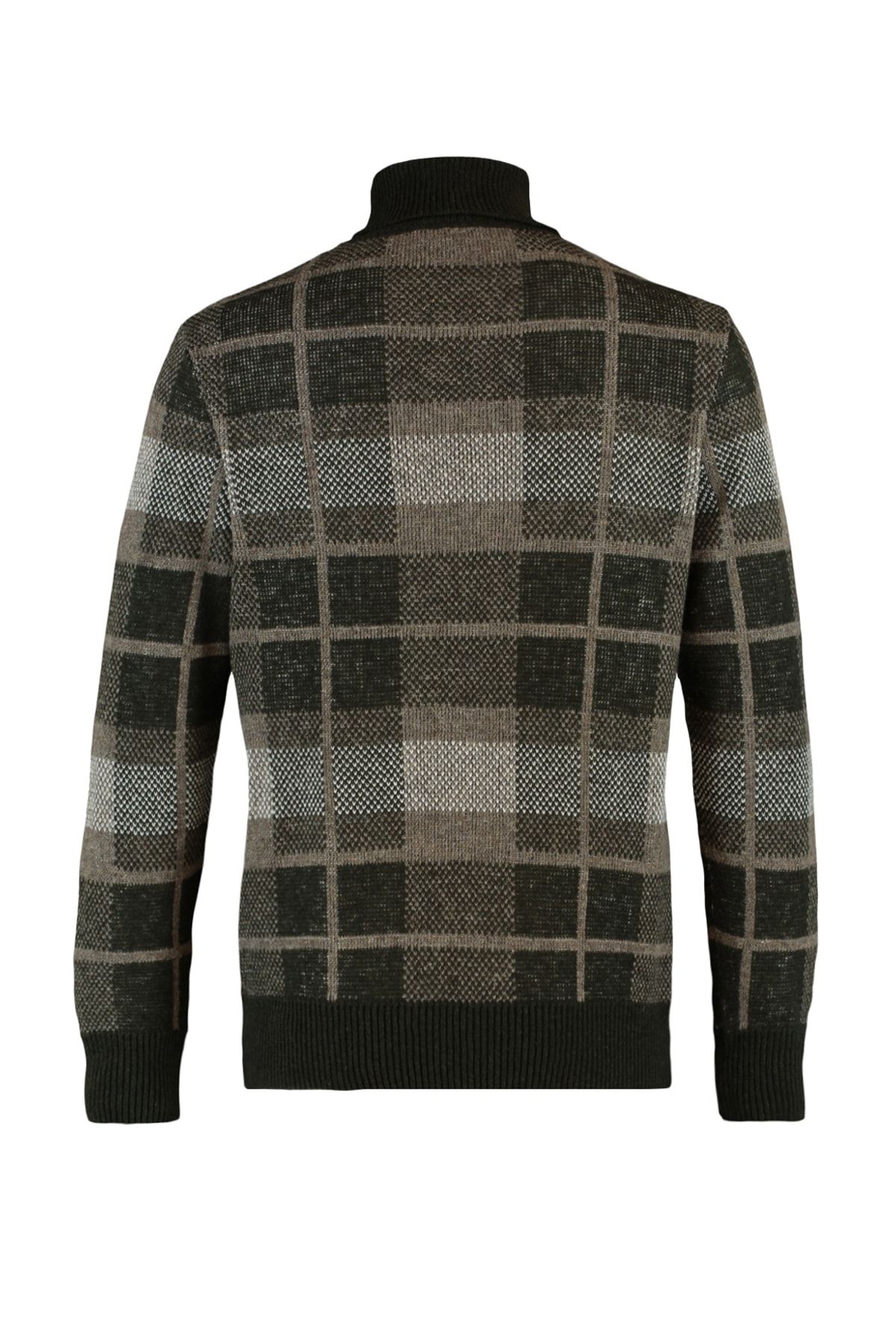Trendyol Collection-Karierter Strickpullover mit Rollkragen – Khaki, normale Passform TMNAW22KZ0307 6