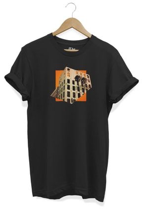 Siyah Unisex Mimari Baskılı Kısa Kollu T-shirt TB0BT023