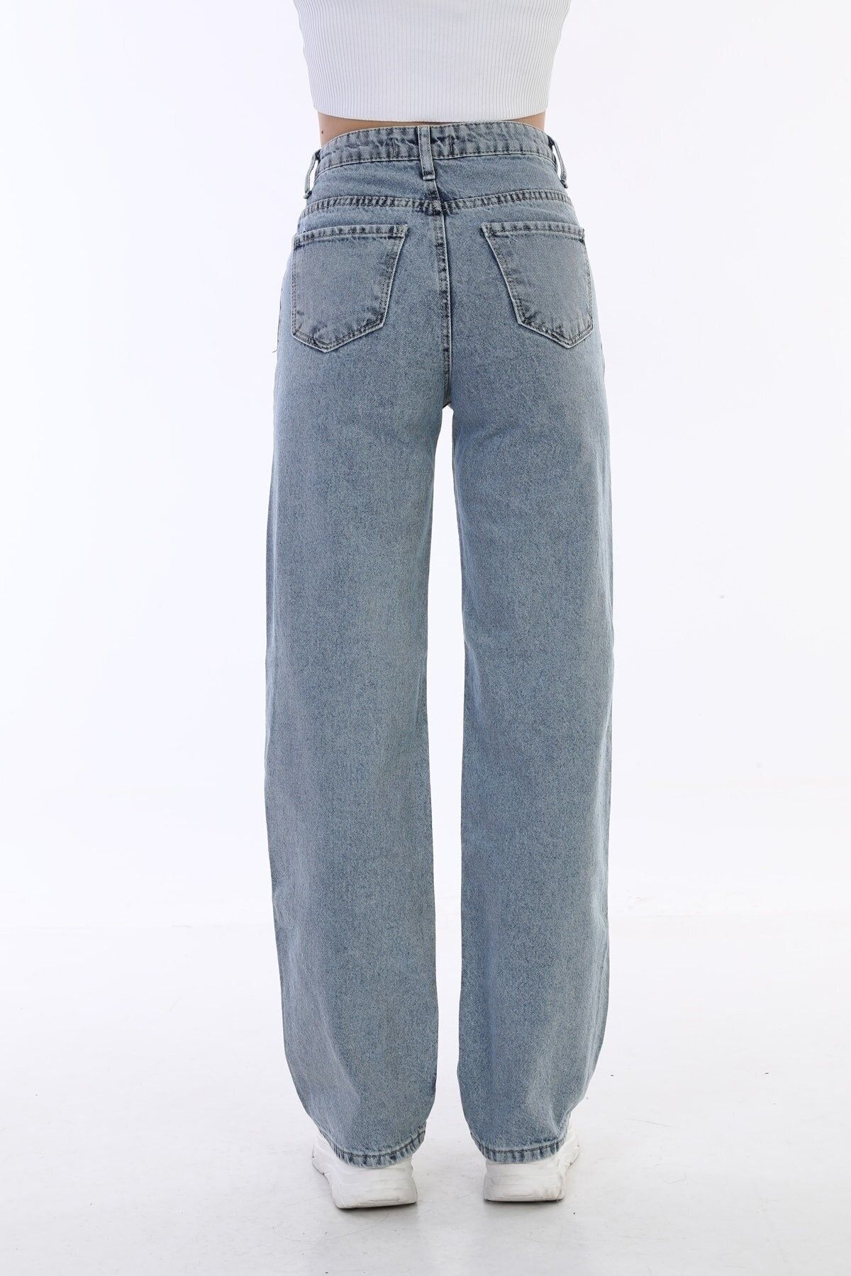 Ramrod-Lycra 90's Women's Blue Super High Waist Loose Leg Denim Jeans Palazzo Pants 4