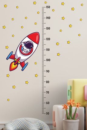 Selam Astronot Roket Ve Yıldızlar Boy Ölçme Cetveli | Boy Ölçer Çocuk Odası Duvar Sticker STC73