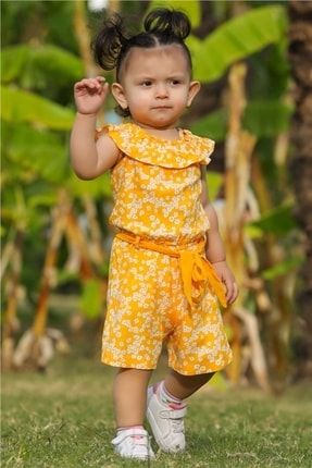 Kız Çocuk Şort Tulum Çiçek Desenli Sarı Mood (1-4 Yaş) BR210723