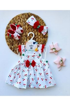 Kız Bebek Kiraz Desenli Bandanalı Patikli 3 Lü Elbise Takımı TYC00460816906
