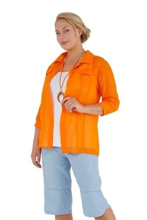 Kadın Büyük Beden Gömlek Lm23421 Ilkbahar Yaz Düğme Kapama Pamuk-turuncu TYC00041562792