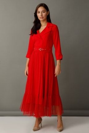 Kemerli Elbise Kırmızı ILG22Y66063